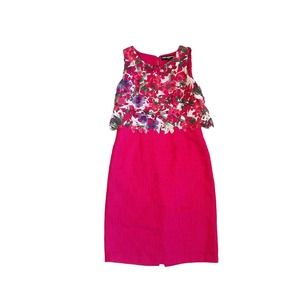 Women 2 Karl Lagerfeld Floral Lace Overlay Hot Pink Tweed Sleeveless Dress